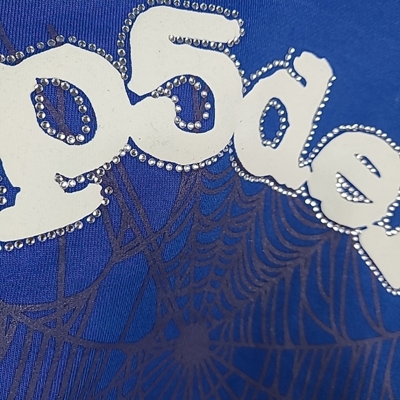 NEW Sp5der Web Blue White Rhinestone Hoodie Size Medium - Picture 3 of 5